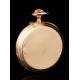 Impressive Geneva 18 K Gold Pocket Watch Signed by Huguenin. Switzerland, 1900