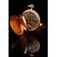 Impressive Geneva 18 K Gold Pocket Watch Signed by Huguenin. Switzerland, 1900