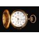 Antique 18K Solid Gold Pocket Watch with Chronograph and Chime. Switzerland, Circa 1900