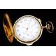 Antique 18K Solid Gold Pocket Watch with Chronograph and Chime. Switzerland, Circa 1900