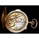 Antique 18K Solid Gold Pocket Watch with Chronograph and Chime. Switzerland, Circa 1900