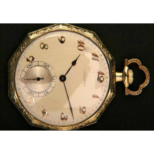 Reloj de bolsillo decagonal Longines en Oro macizo de 14 K