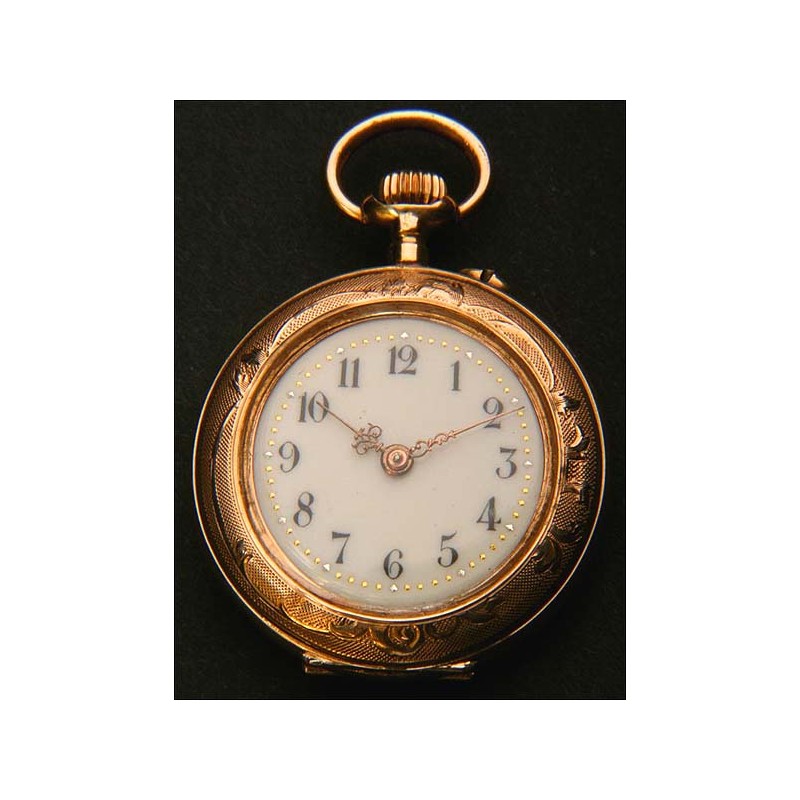 Pocket watch in 14K solid gold. 29 mm