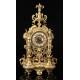 Beautiful bronze mantel clock with pendulum. France, 19th Century