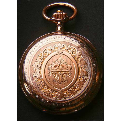 Solid gold pocket watch. Three covers. 55 mm. 18 rubies. 1860