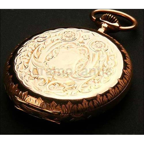 Solid gold pocket watch. 1898. Three covers. 51 mm.