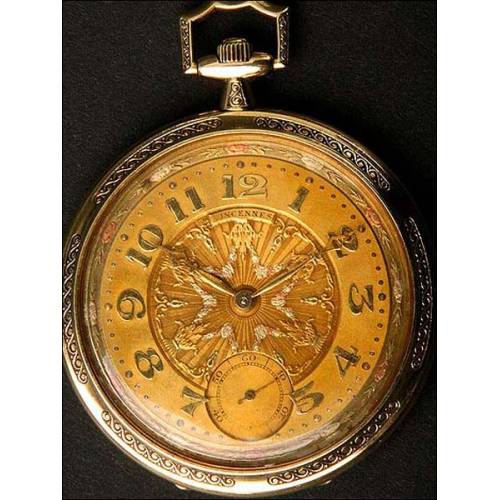 Swiss pocket watch in solid gold. 17 rubies. 47 cms. 1923