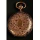 Exceptional pocket watch in solid gold and enamel. 15 rubies. 1860