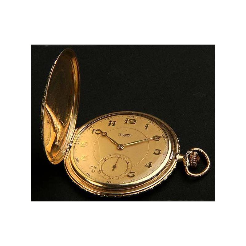 Tissot pocket watch in solid gold. 1920. Three covers. 51 mm