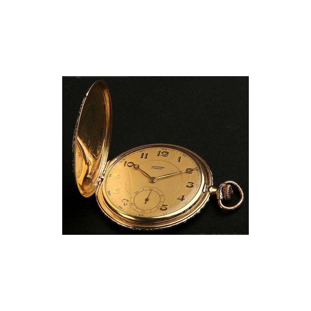 Tissot pocket watch in solid gold. 1920. Three covers. 51 mm