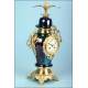 Pendulum clock in bronze and cobalt blue porcelain. 1890