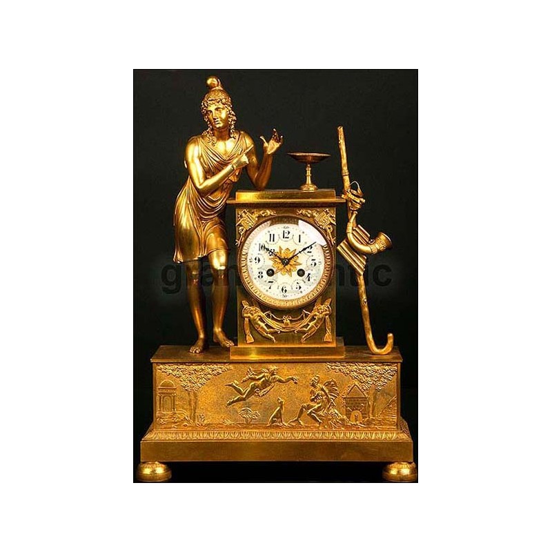 Antique French gilt bronze clock. 1850. Allegory of music