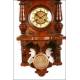 Large wall clock with chime. Chestnut. 83 cms. 1900