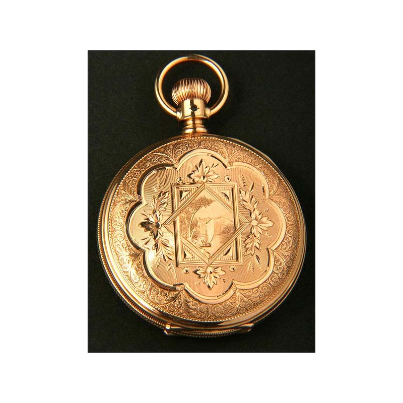 Precious Waltham pocket watch. 1914. Solid 14K gold.