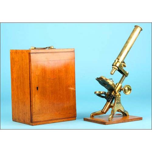 Antique brass microscope. Circa 1880