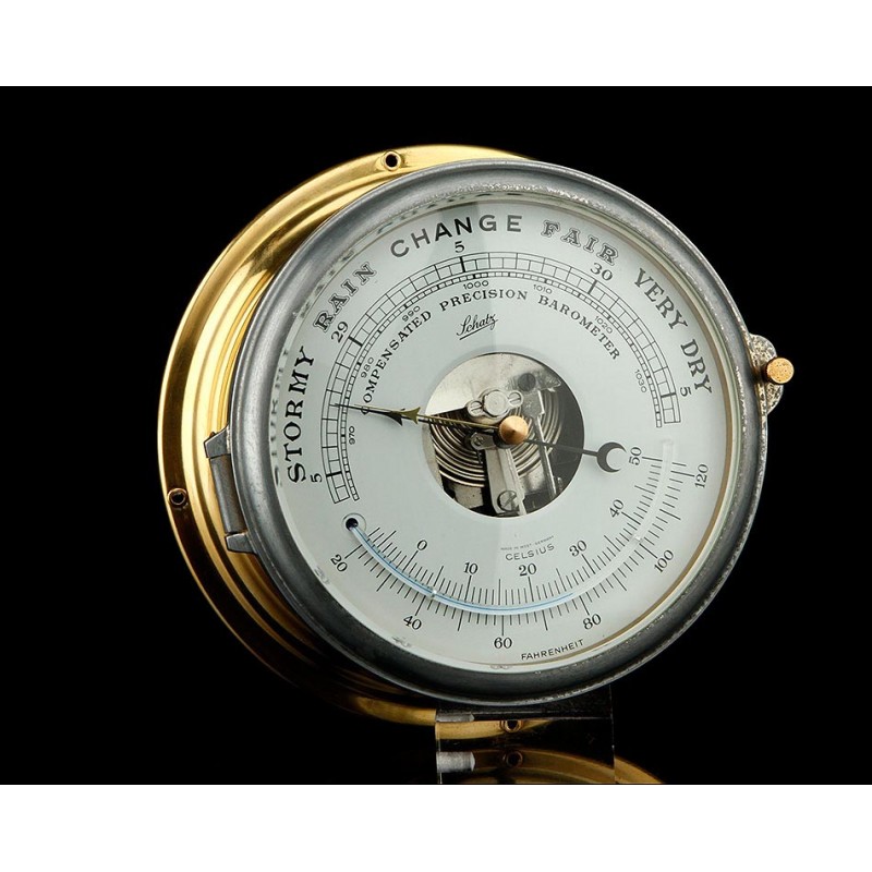 Lovely Vintage Schatz Boat Barometer in Fine Working Order. England, 1970s