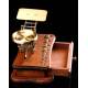 Gilt Brass Postal Scale with Wooden Base. Germany, 1920. With Set of Weights