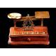 Gilt Brass Postal Scale with Wooden Base. Germany, 1920. With Set of Weights