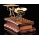 Gilt Brass Postal Scale with Wooden Base. Germany, 1920. With Set of Weights