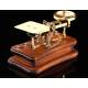 Gilt Brass Postal Scale with Wooden Base. Germany, 1920. With Set of Weights