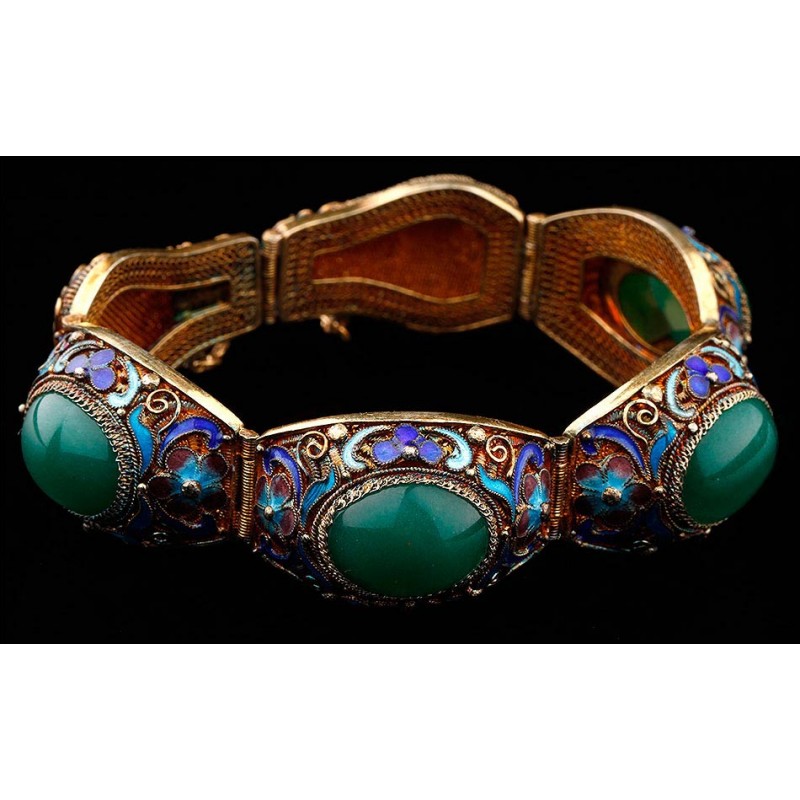 Chinese Silver and Jade Bracelet