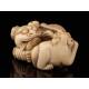 Antique Hand Carved Ivory Netsuke with Two Fu Lions. Japan, Circa 1900