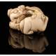 Antique Hand Carved Ivory Netsuke with Two Fu Lions. Japan, Circa 1900