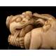 Antique Hand Carved Ivory Netsuke with Two Fu Lions. Japan, Circa 1900