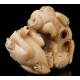 Antique Hand Carved Ivory Netsuke with Two Fu Lions. Japan, Circa 1900