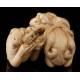 Antique Hand Carved Ivory Netsuke with Two Fu Lions. Japan, Circa 1900