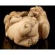 Antique Hand Carved Ivory Netsuke with Two Fu Lions. Japan, Circa 1900