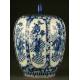 Urna China de Porcelana Azul y Blanca con Sello de Xianfeng.Ocho Inmortales. S. XIX