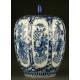 Urna China de Porcelana Azul y Blanca con Sello de Xianfeng.Ocho Inmortales. S. XIX