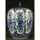 Urna China de Porcelana Azul y Blanca con Sello de Xianfeng.Ocho Inmortales. S. XIX