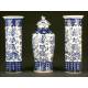 Elegant Chinese Blue and White Porcelain Vase and Urn Set. Forties of the XX Century