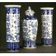 Elegant Chinese Blue and White Porcelain Vase and Urn Set. Forties of the XX Century