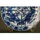 Magnificent Chinese Blue and White Glazed Porcelain Dish. S. XIX, Qing Dynasty. Original