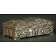 Chinese Box Covered with Silver Metal, Mid XX Century. Hand Decorated with Reliefs