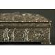 Chinese Box Covered with Silver Metal, Mid XX Century. Hand Decorated with Reliefs