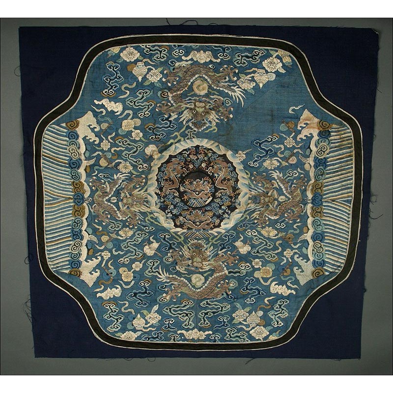 Large Chinese Silk Piece. Hand Embroidered in the 19th century. Qing Dynasty