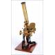 Complete Antique Antique Microscope with Mechanical Specimen Slide. England, Circa 1880