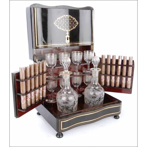 Impressive Liquor Cabinet with Humidor with Original Glassware. France, XIX Century