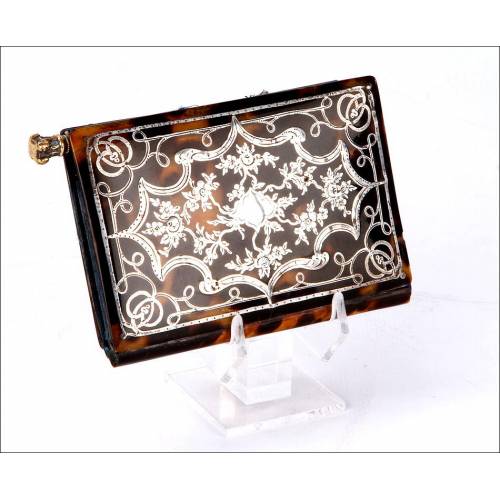 Charming antique dance card in tortoiseshell and solid silver. France, XIX Century