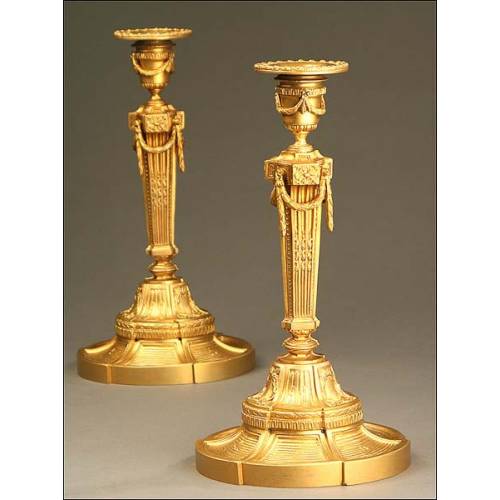 Vintage Napoleon III Bronze Candlesticks, France, Circa 1830-1870.