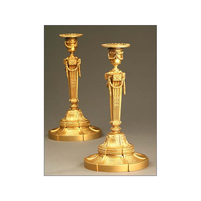 Vintage Napoleon III Bronze Candlesticks, France, Circa 1830-1870.