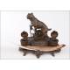 Antique Calamine Writing Desk with Dog Figure, Late 19th Century.