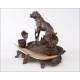 Antique Calamine Writing Desk with Dog Figure, Late 19th Century.