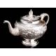 Antique Solid Silver Coffee Pot, Hand Decorated and Contrasted. Early 20th Century