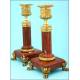 Precious Pair of Marble Candlesticks, France, XIX Century.