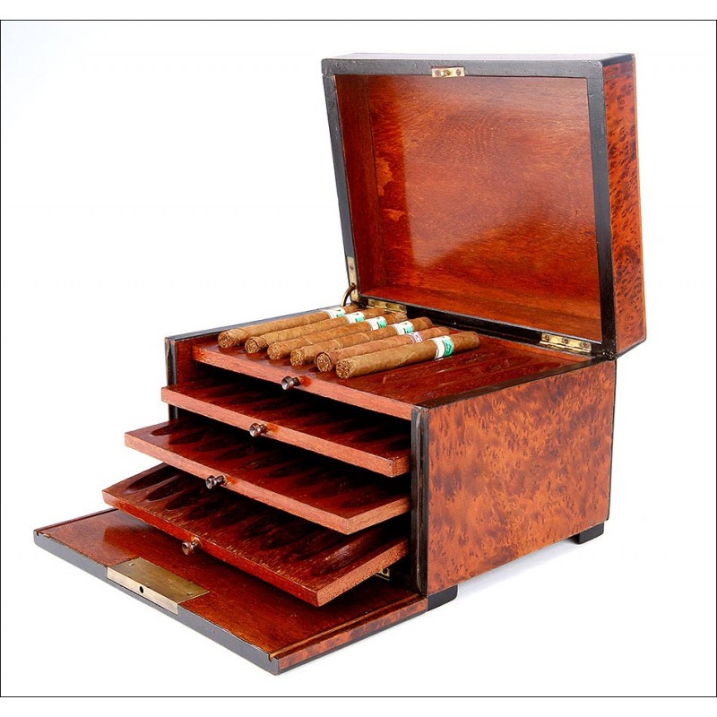 Antique Cigar Humidor with Marquetry Decoration. France, Circa 1870